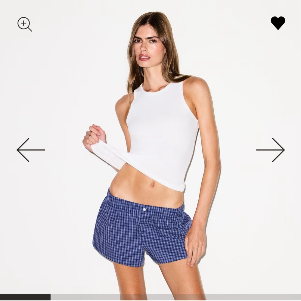 NWT SKIMS SET- Cotton Poplin White Tank Top Blue Checkered Shorts